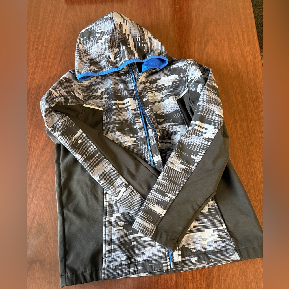 Free Country Blue Fleece Hooded Jacket with Gray Pattern